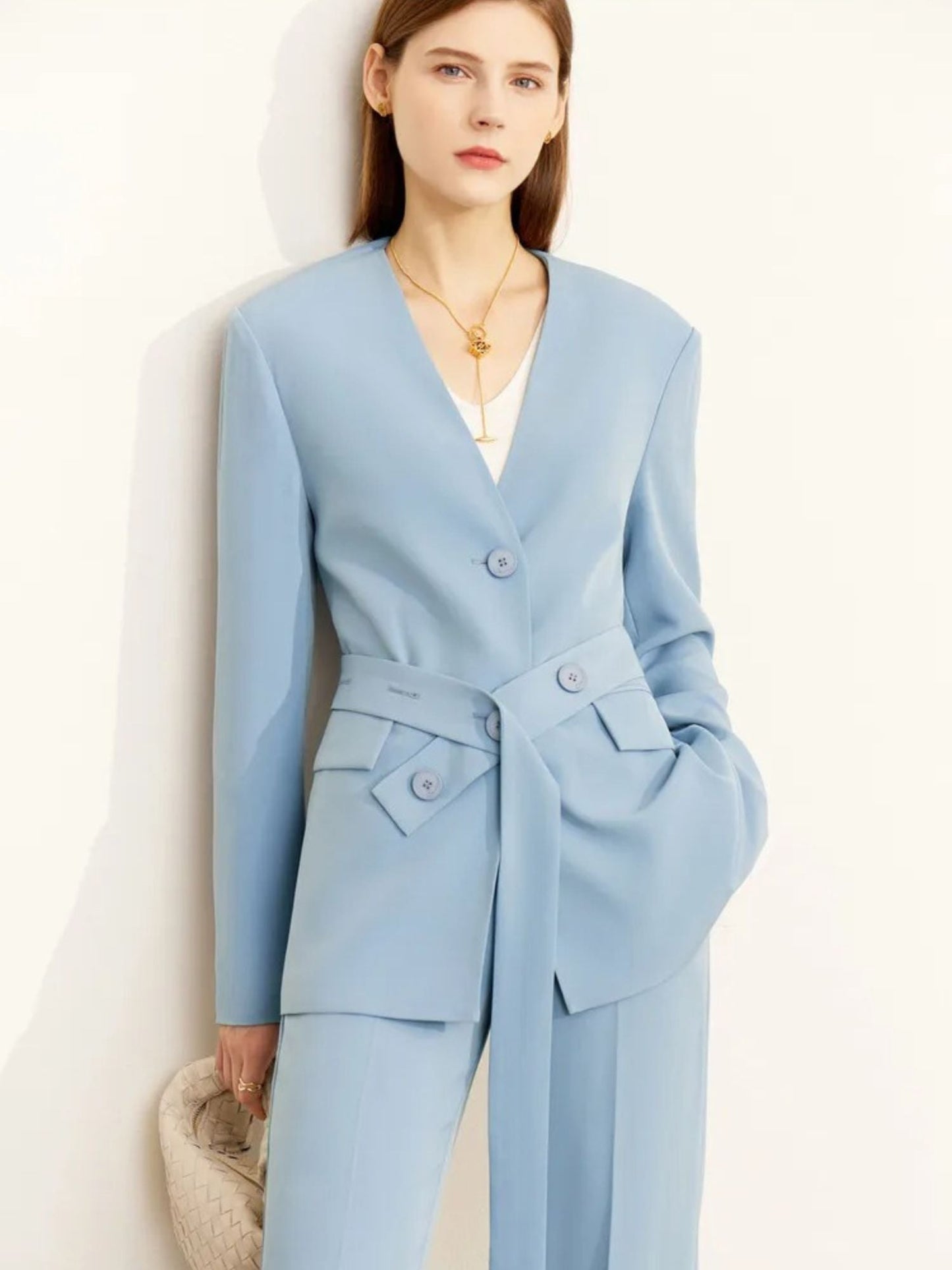 Elegant V-Neck Blazer & Wide-Leg Trouser Set for a Chic Look