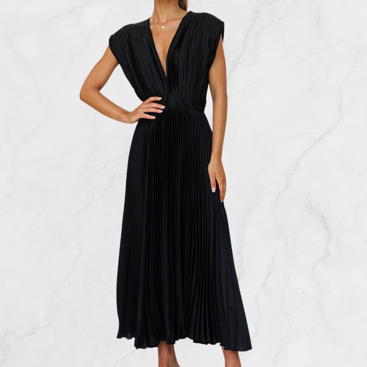 GLAMORA | Sophisticated V-Neck Midi Dress for Women