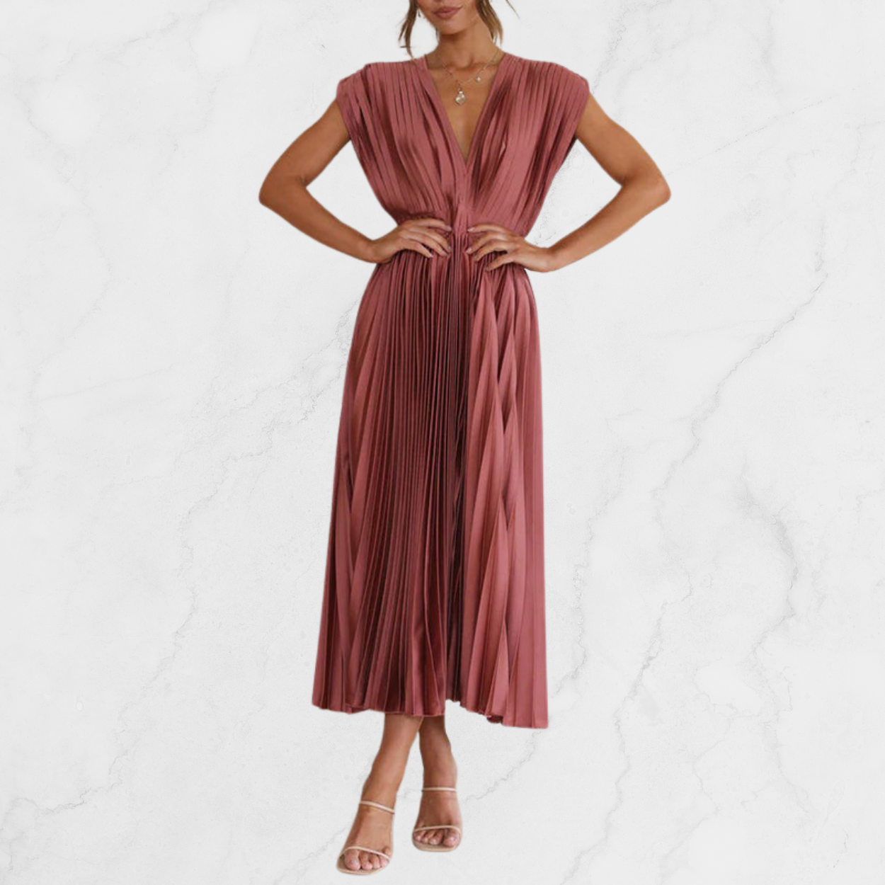 GLAMORA | Sophisticated V-Neck Midi Dress for Women