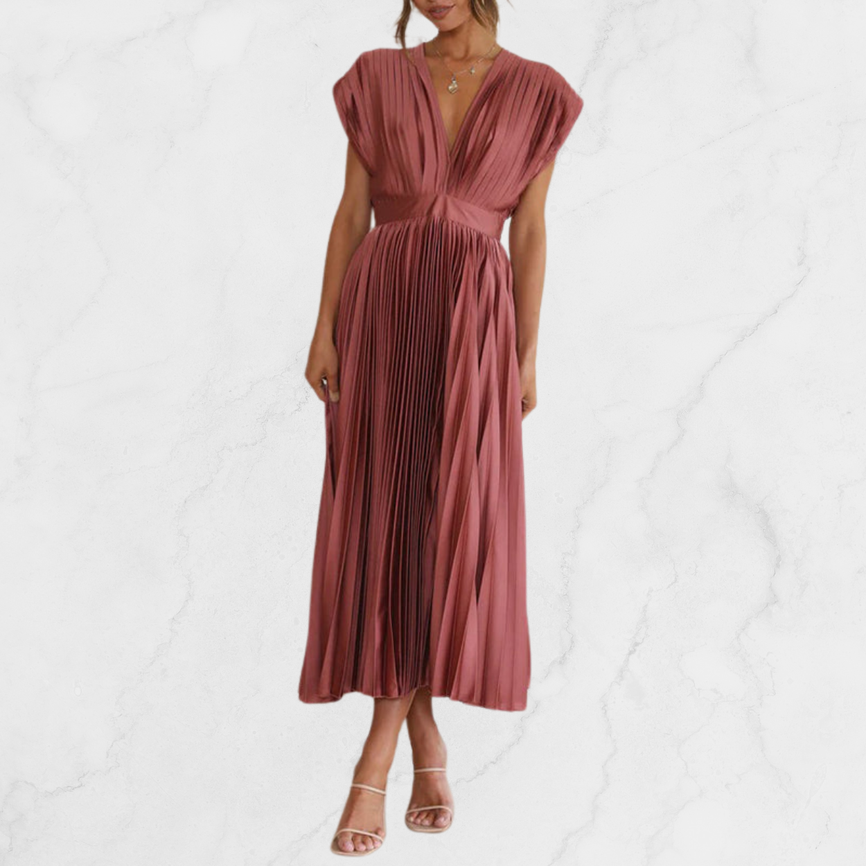 GLAMORA | Sophisticated V-Neck Midi Dress for Women