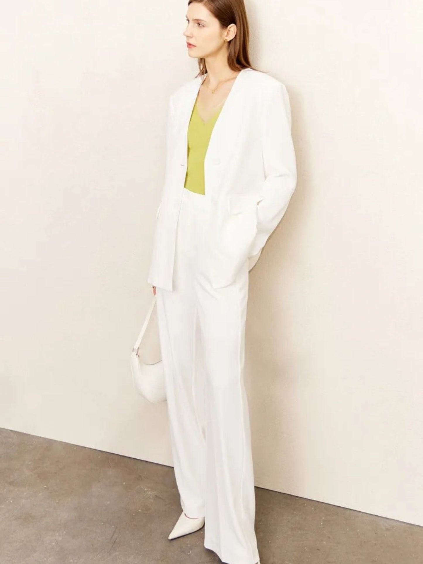 Elegant V-Neck Blazer & Wide-Leg Trouser Set for a Chic Look