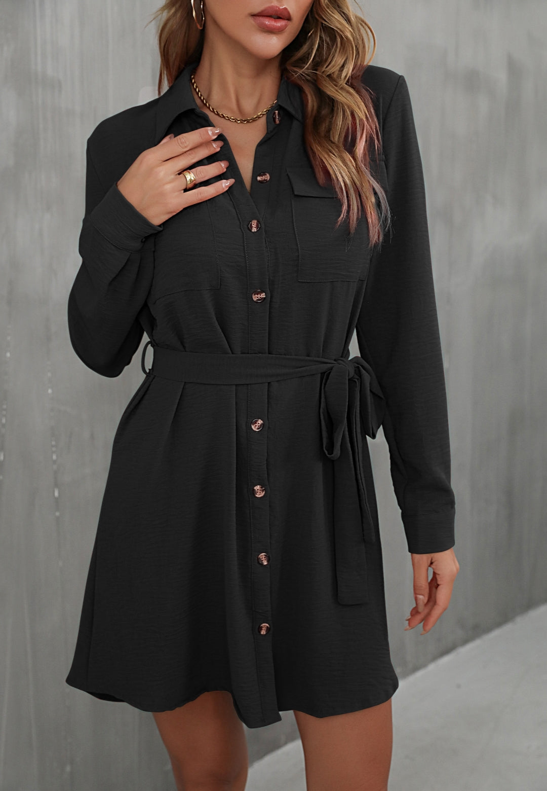 VADA - Trendy Button-Up Shirt Dress