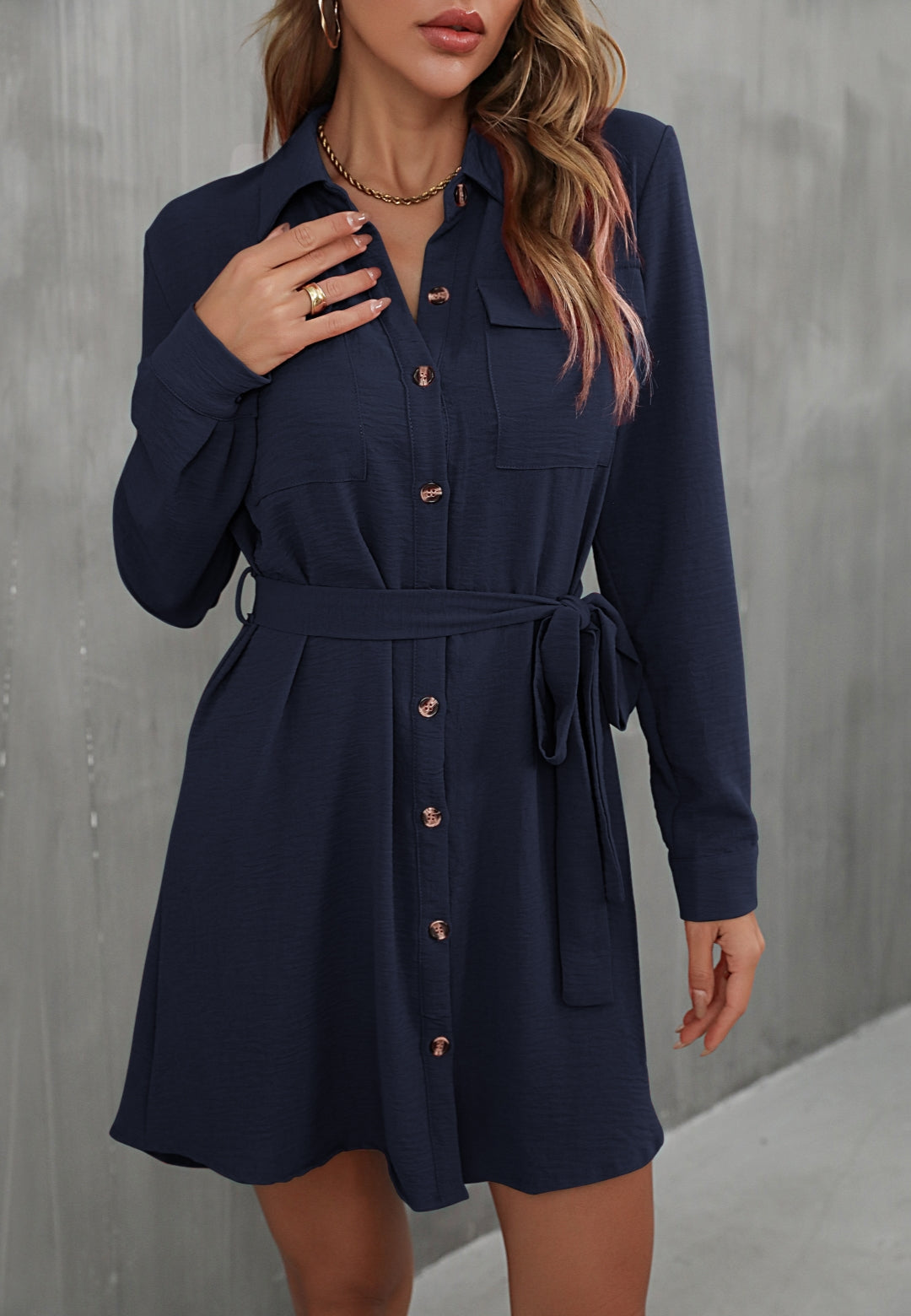 VADA - Trendy Button-Up Shirt Dress