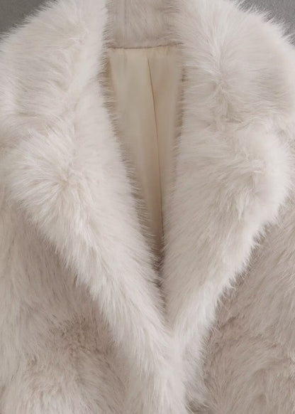 NOXARA - Elegant Ivory Faux Fur Coat for a Luxe Winter Look