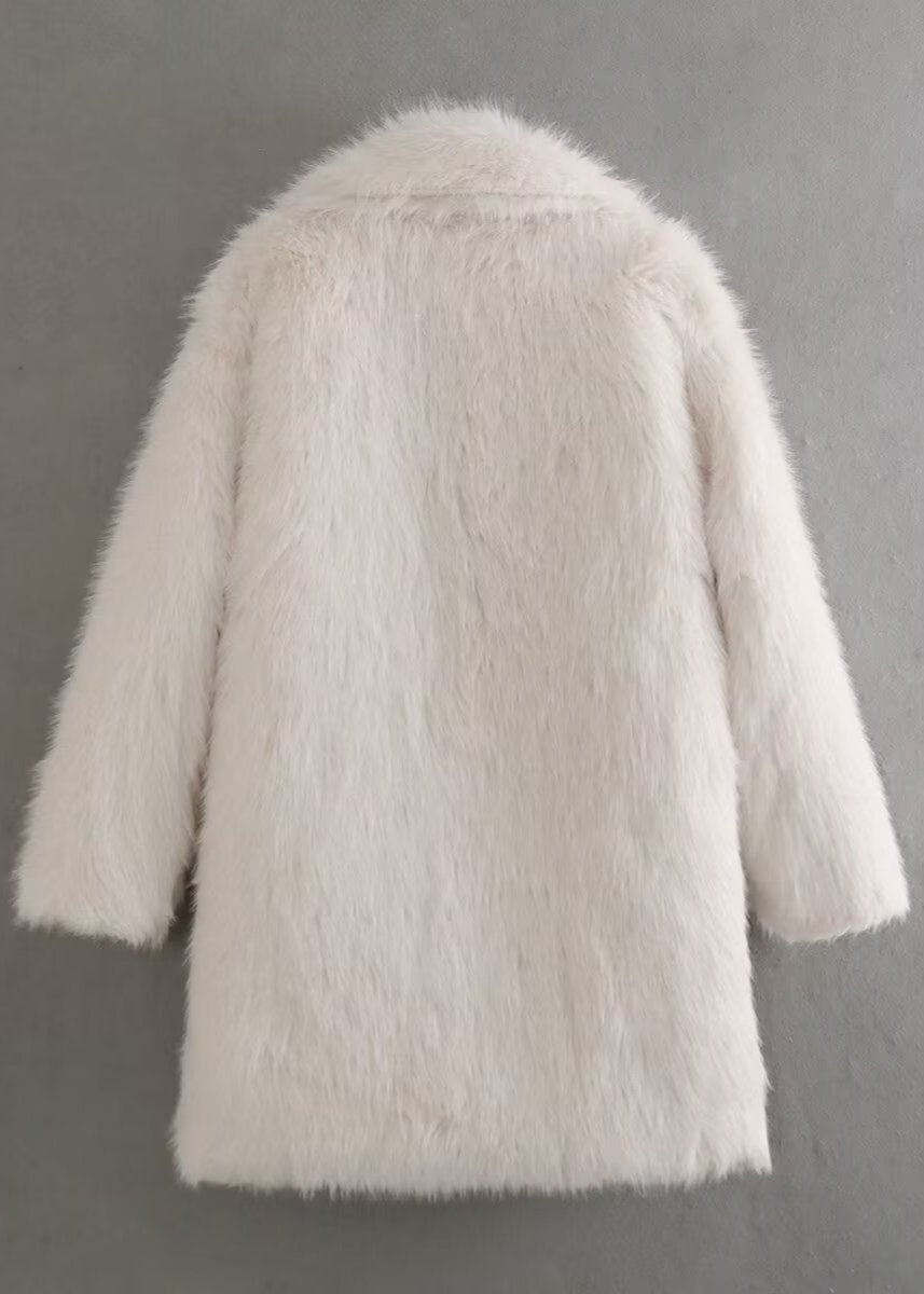 NOXARA - Elegant Ivory Faux Fur Coat for a Luxe Winter Look