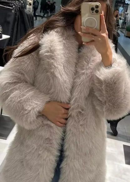 NOXARA - Elegant Ivory Faux Fur Coat for a Luxe Winter Look