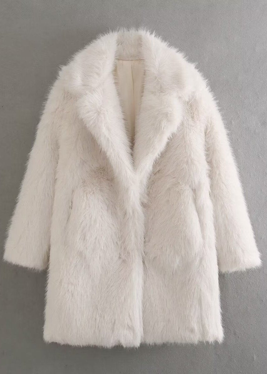 NOXARA - Elegant Ivory Faux Fur Coat for a Luxe Winter Look