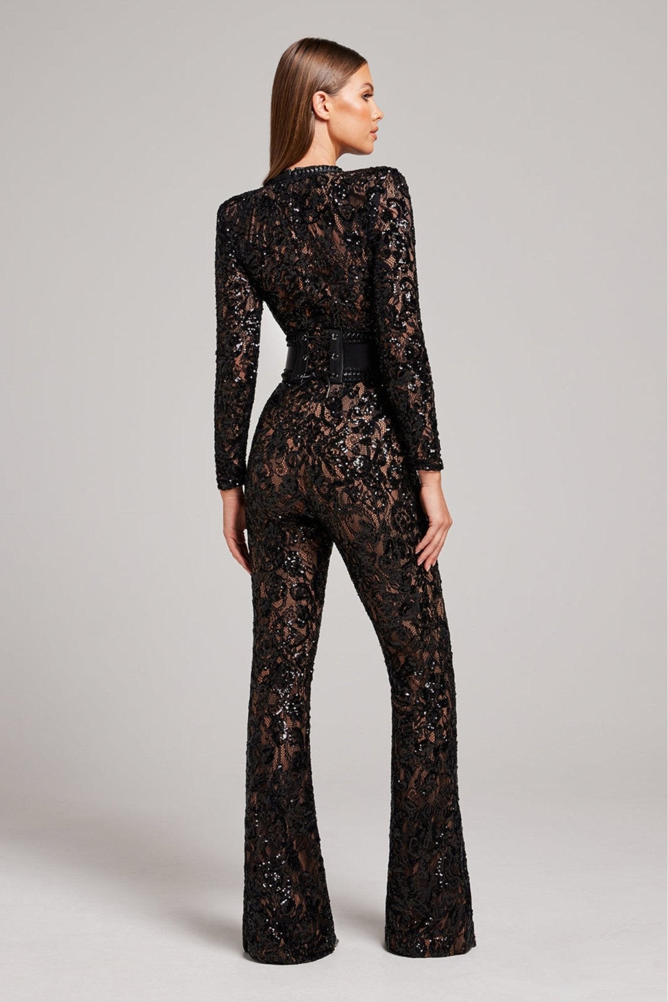 Vivienne - Women's Long Sleeve Jumpsuit | Luxe Sequins and Lace