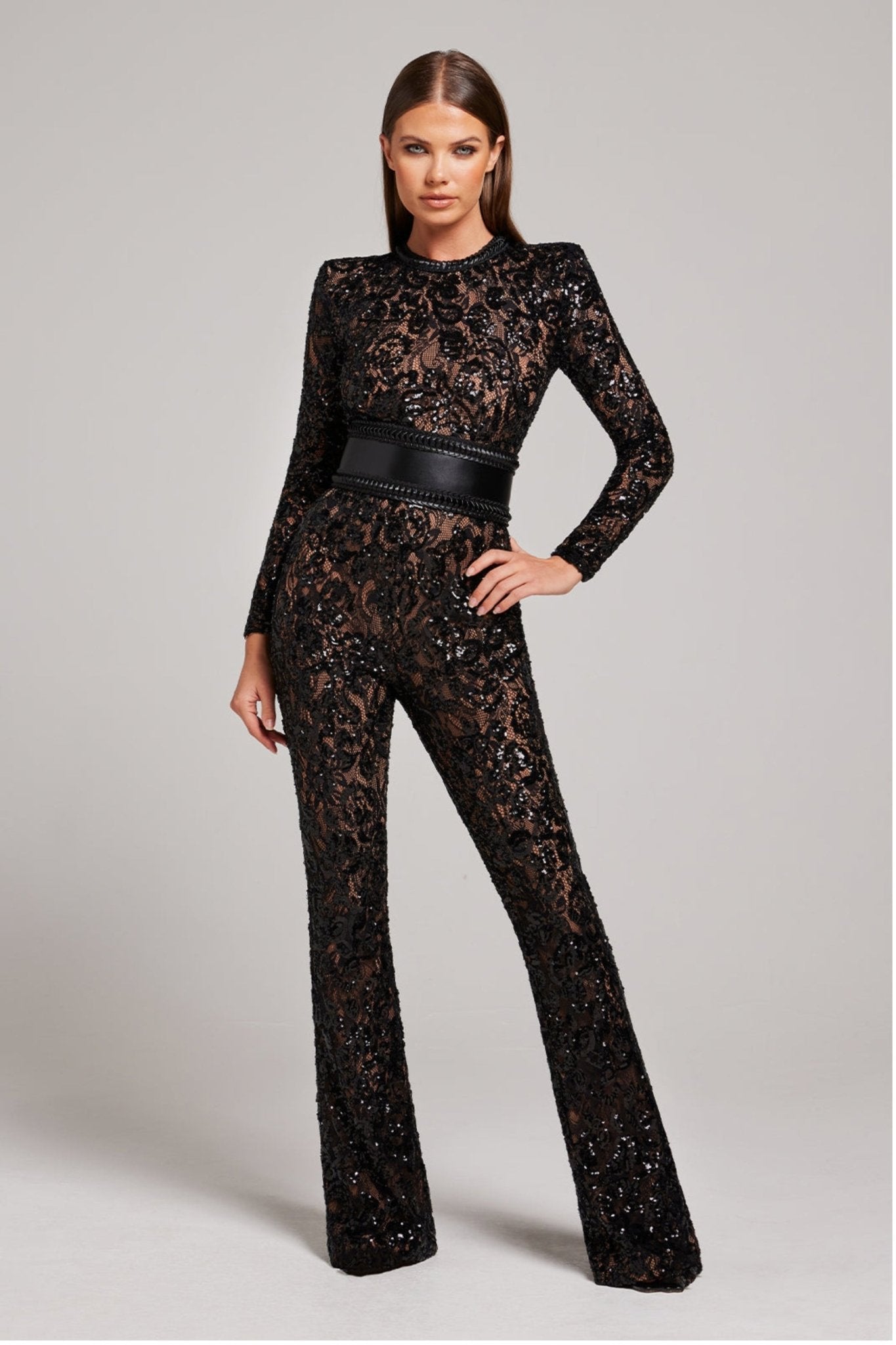 Vivienne - Women's Long Sleeve Jumpsuit | Luxe Sequins and Lace