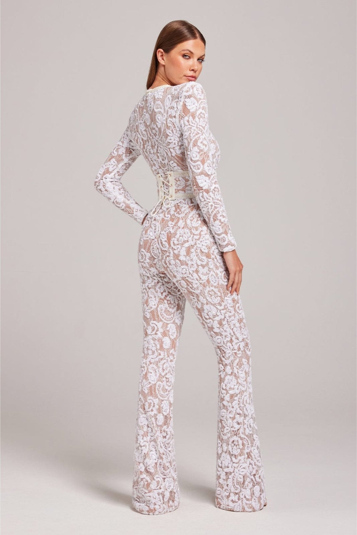 Vivienne - Women's Long Sleeve Jumpsuit | Luxe Sequins and Lace