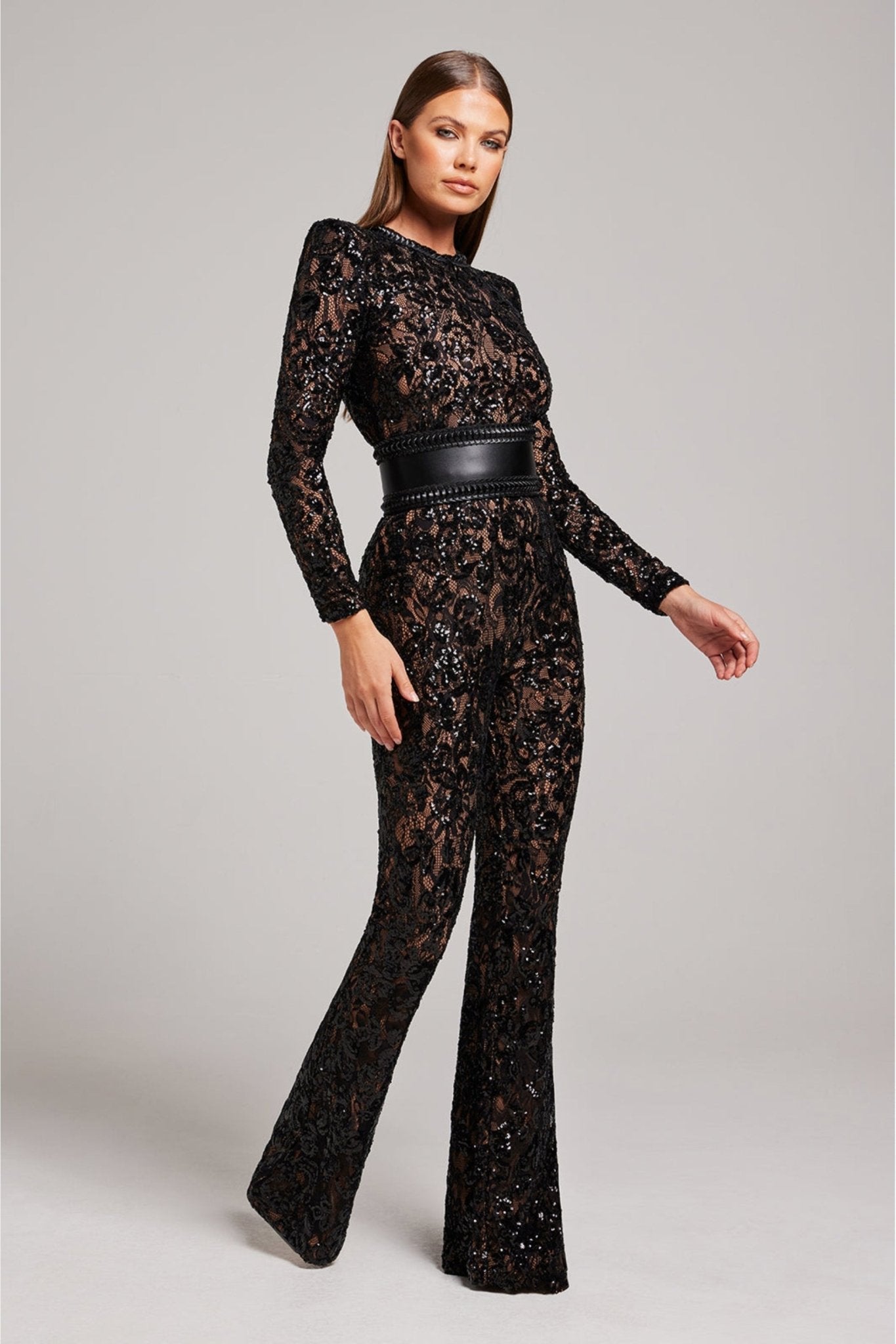 Vivienne - Women's Long Sleeve Jumpsuit | Luxe Sequins and Lace