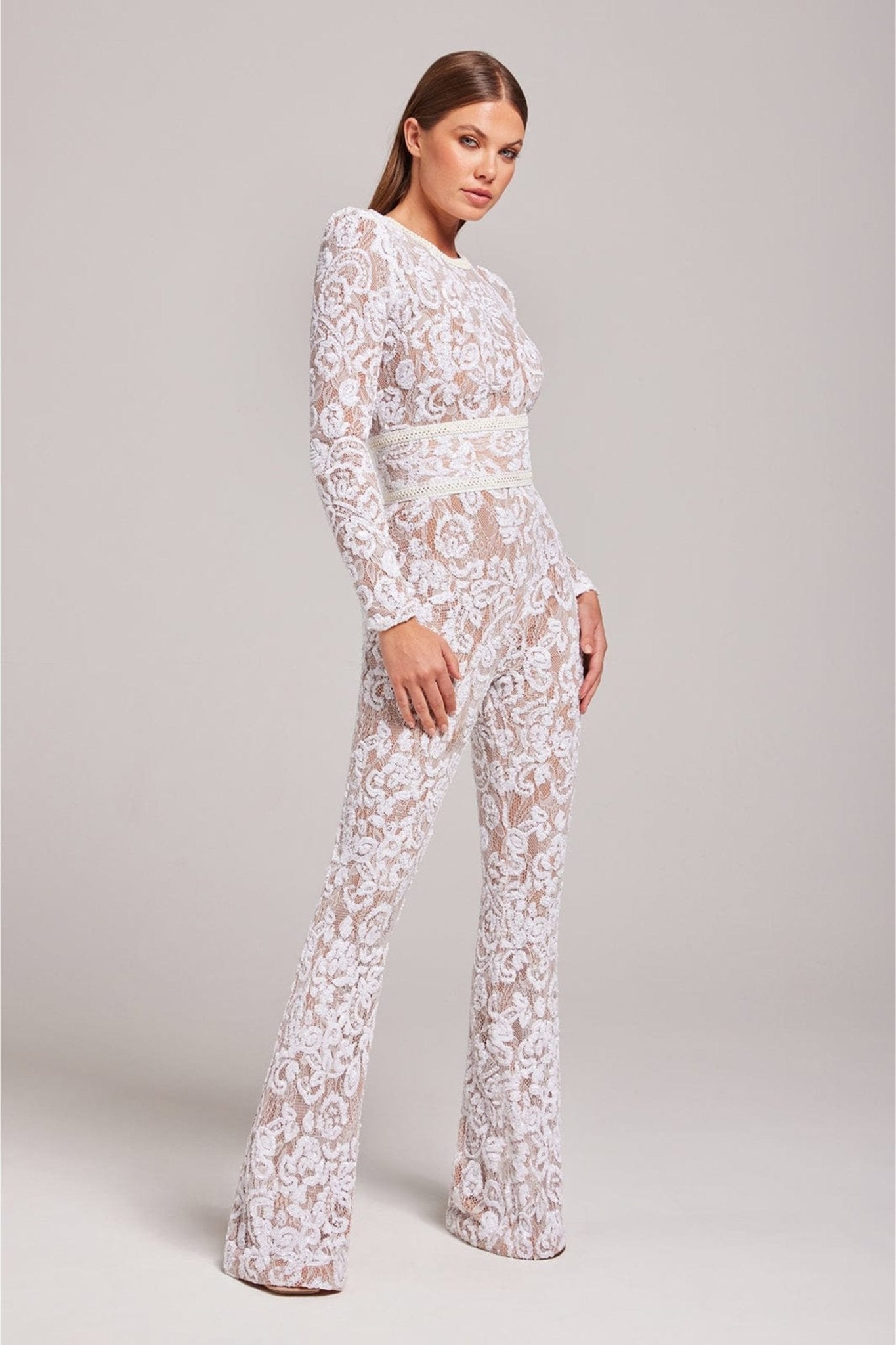 Vivienne - Women's Long Sleeve Jumpsuit | Luxe Sequins and Lace