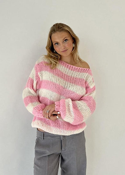 ELARA – Off-Shoulder Striped Knit Sweater | Cozy & Stylish Pullover